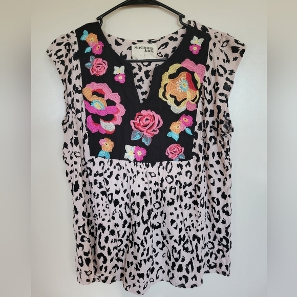 Savanna Jane Floral Embroidered Leopard Size Large - Picture 1 of 7
